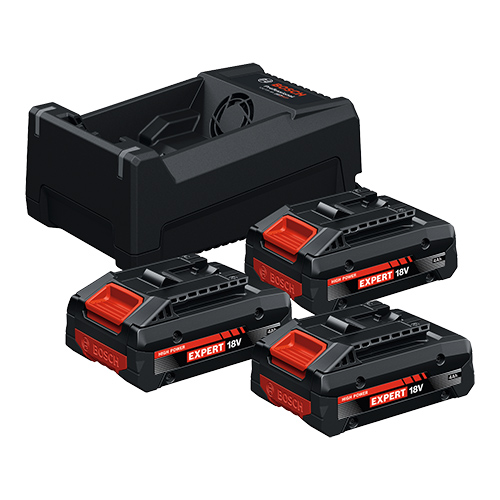 [9000.018.6] Bosch Akku Starter-SET 3x Akku EXPERT + Schnellladegerät [bei 15Ah nur 2 Akkus im SET] (18V/4.0Ah)